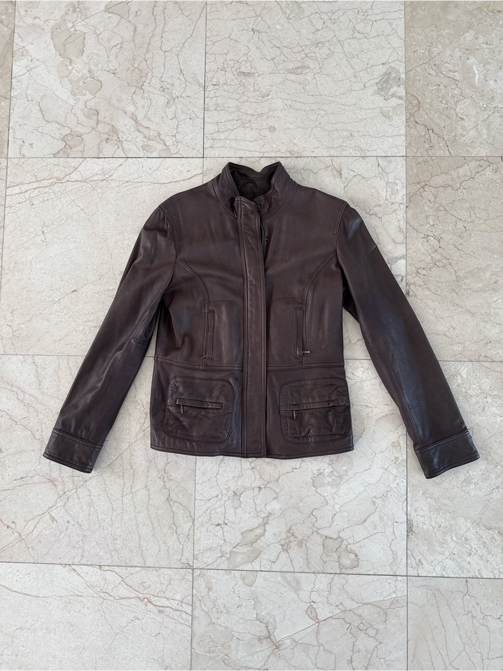 Men's Dark Brown Leather Jacket - Classic Zip Front